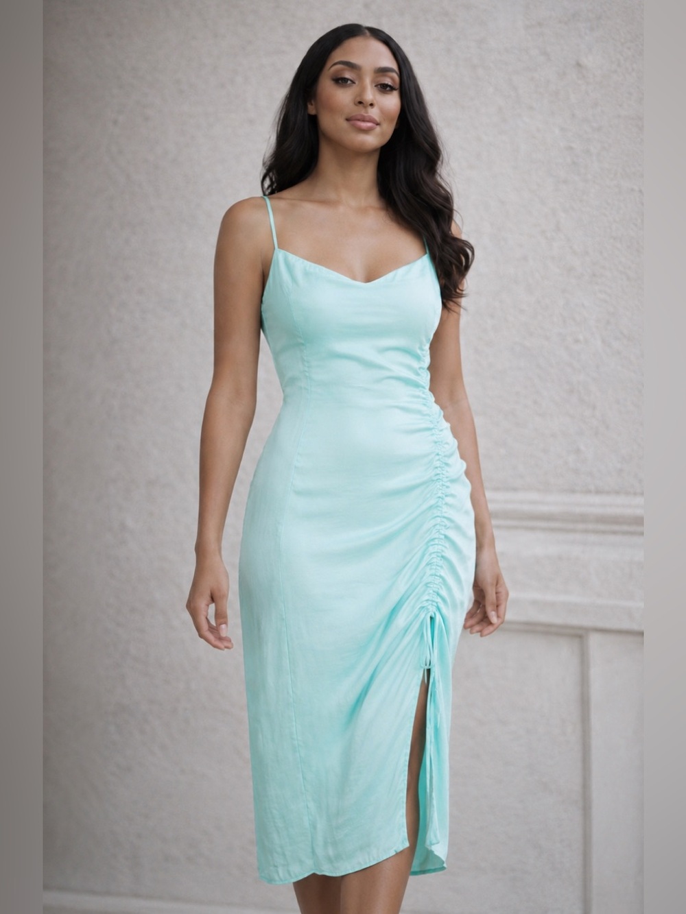 Leith Satin Ruched Slip Dress Size M
